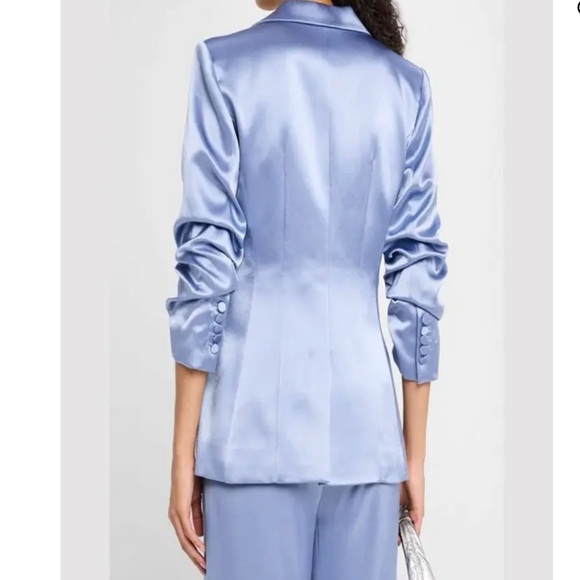 CINQ À SEPT Cheyenne Smooth Satin Scrunched-Sleeve Blazer in Rustic Blue Size 0 - Picture 5 of 11